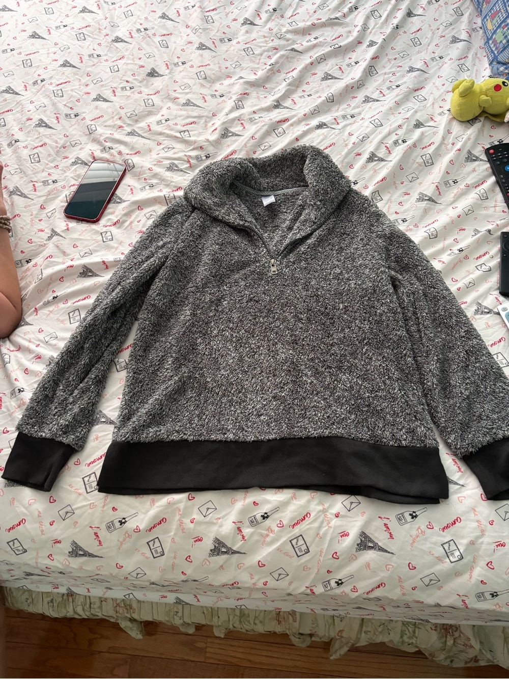 Cozy Gray Plush 3/4-Zip Pullover
